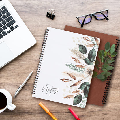 Aesthetic Spiral Notebook Journal For Women - Cute Dried Floral 10.5" x 8.5" College Ruled Notebook With Large Pockets And Lined Pages - Perfect to Stay Organized and Boost Productivity at Work or