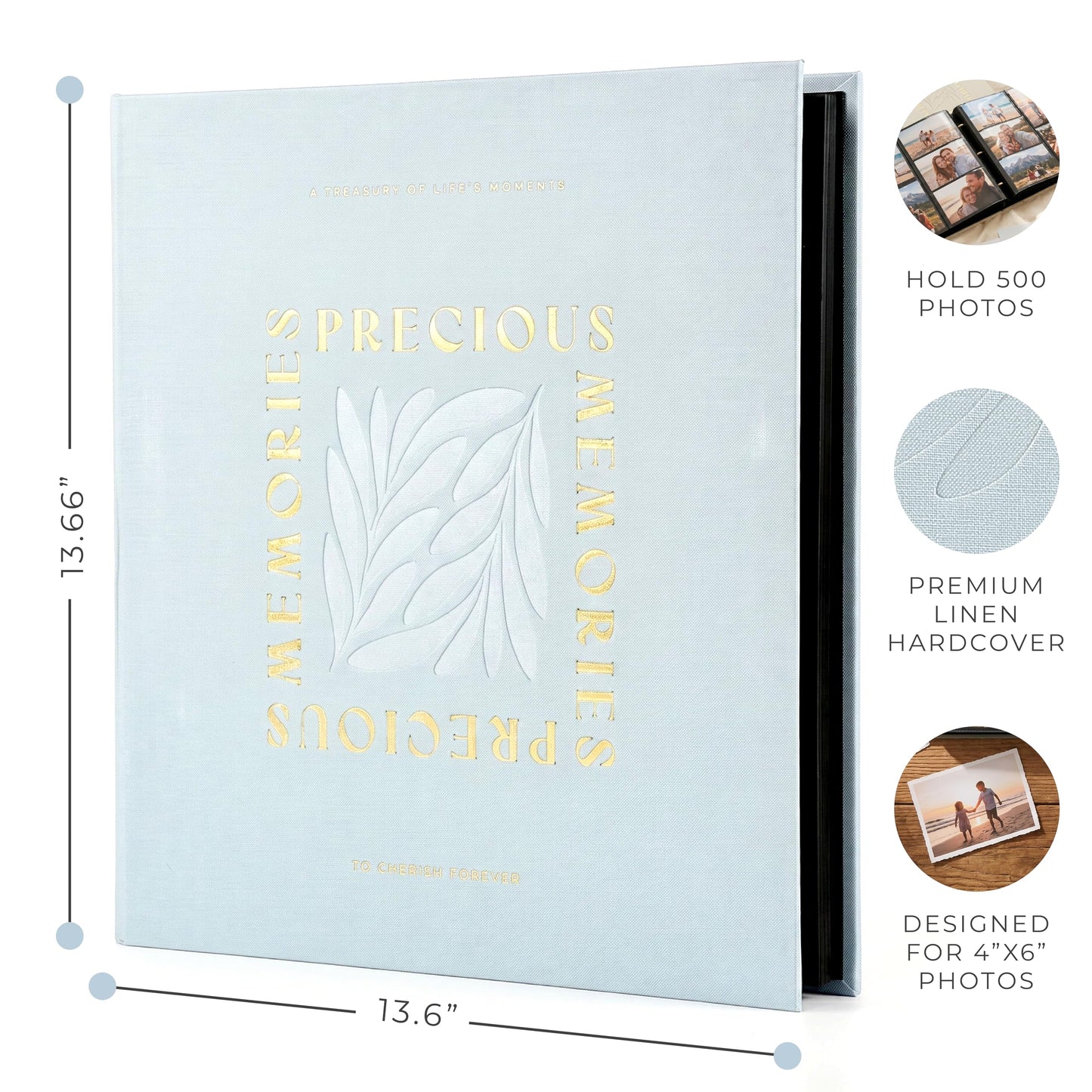 Beautiful Linen Photo Album For 4x6 Photos - Safely Holds Up To 500 Pictures of Unique Memories - The Perfect Big Photo Book To Store All Pictures of Treasured Family, Baby or Wedding Moments
