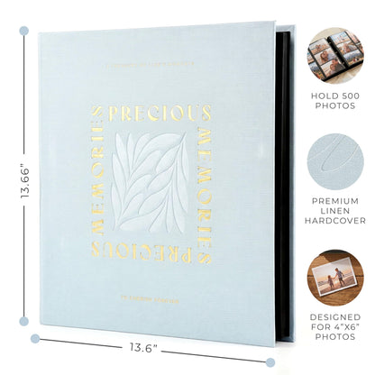 Beautiful Linen Photo Album For 4x6 Photos - Safely Holds Up To 500 Pictures of Unique Memories - The Perfect Big Photo Book To Store All Pictures of Treasured Family, Baby or Wedding Moments