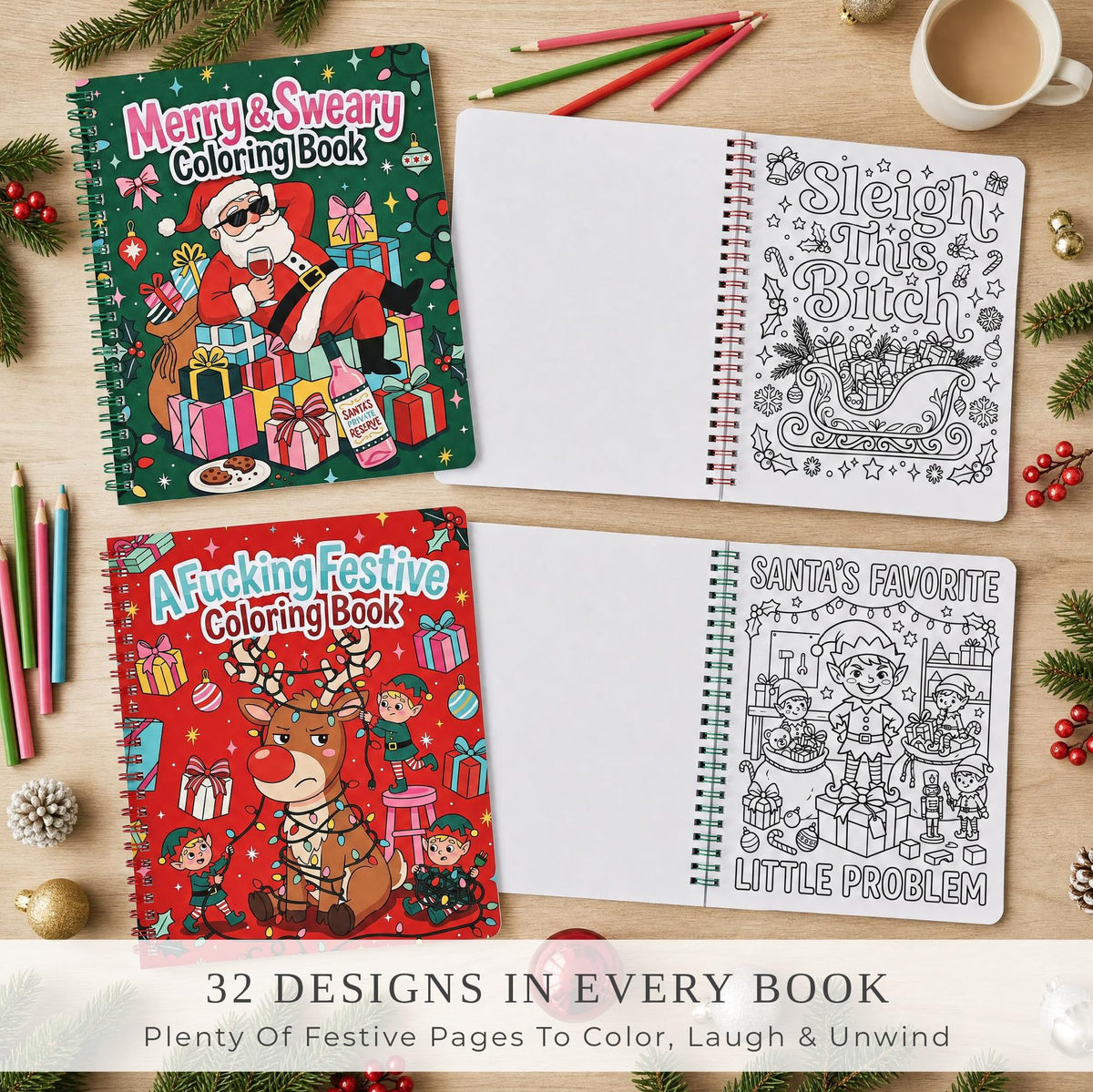 Beautiful Coloring Book Set of 2 for Adult Relaxation - Funny Designs