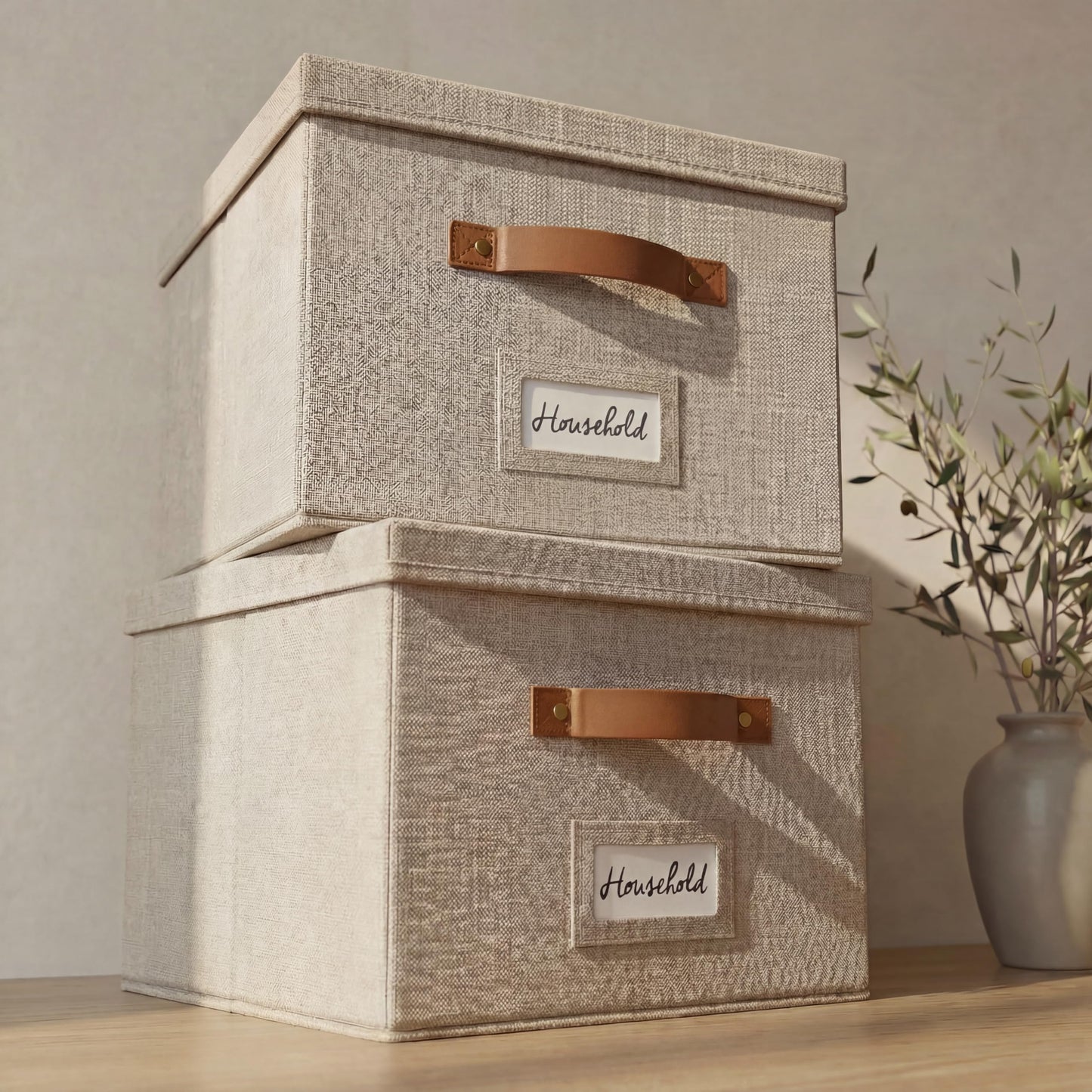 ZICOTO Decorative Ivory File Box Organizer Set of 2 - Collapsible Linen File Cabinet for Easy Folder Storage - Store All Your Documents and Folders in Style