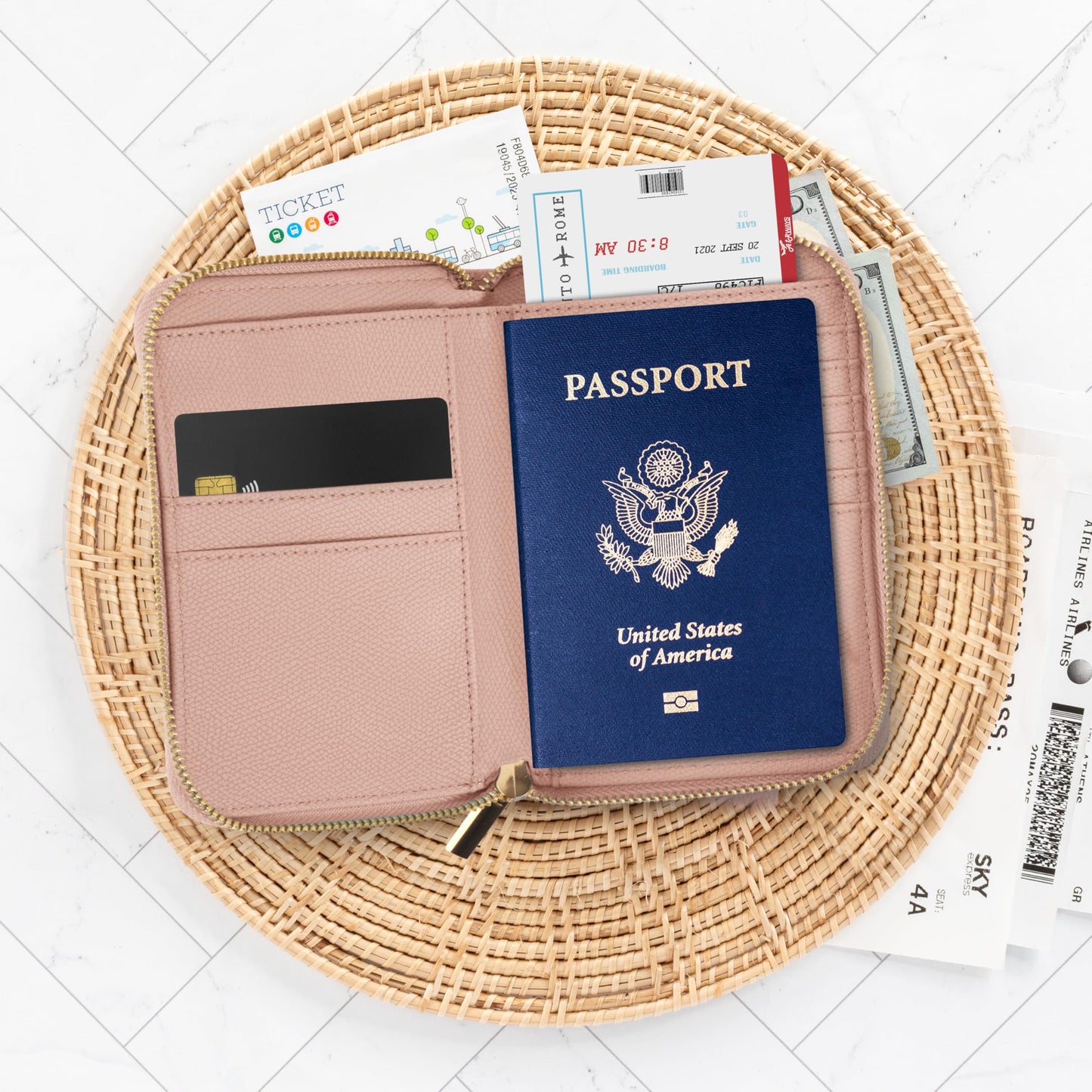 ZICOTO Stylish Passport Holder for Travel with Detachable Wristlet Strap - All-in-One Travel Wallet Organizer for Women, Secure Money Belt Alternative with Card Slots and Tassel Keychain