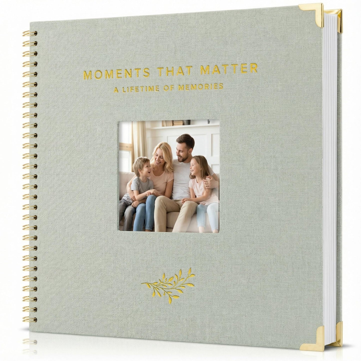 Elegant Scrap Book with Linen Cover and Gold Accents - Beautiful Photo Book & Memory Album for Preserving Cherished Photos - Lovely Gift