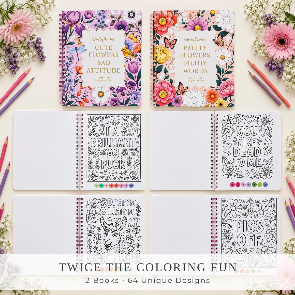 ZICOTO Charming Color by Numbers for Adults Set of 2