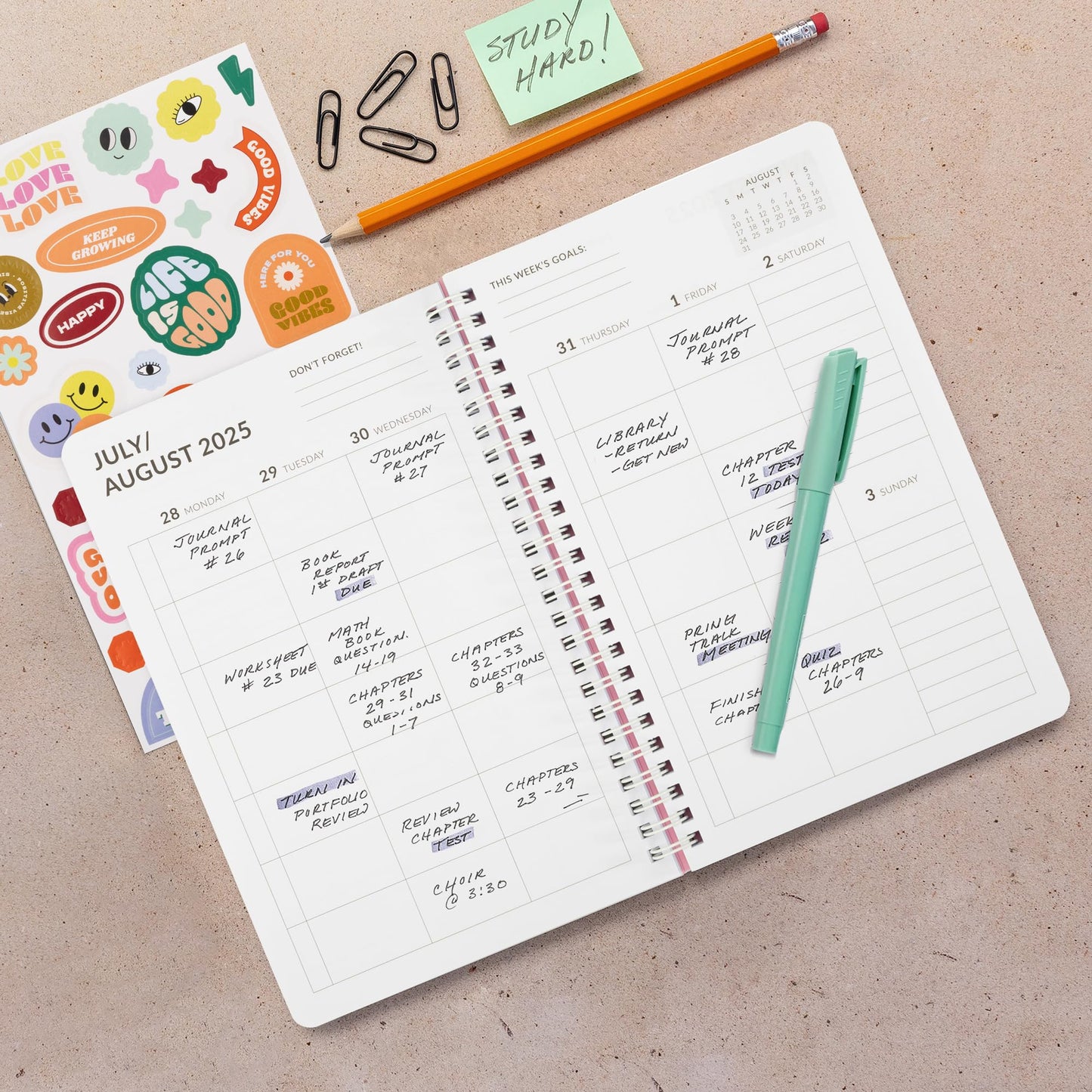 Aesthetic 2025-2026 Student Planner To Stay Organized - A Beautiful 8.5" x 5.5" Planner for Middle and High School Students with Weekly & Monthly Spreads For The 25-26 Academic Year