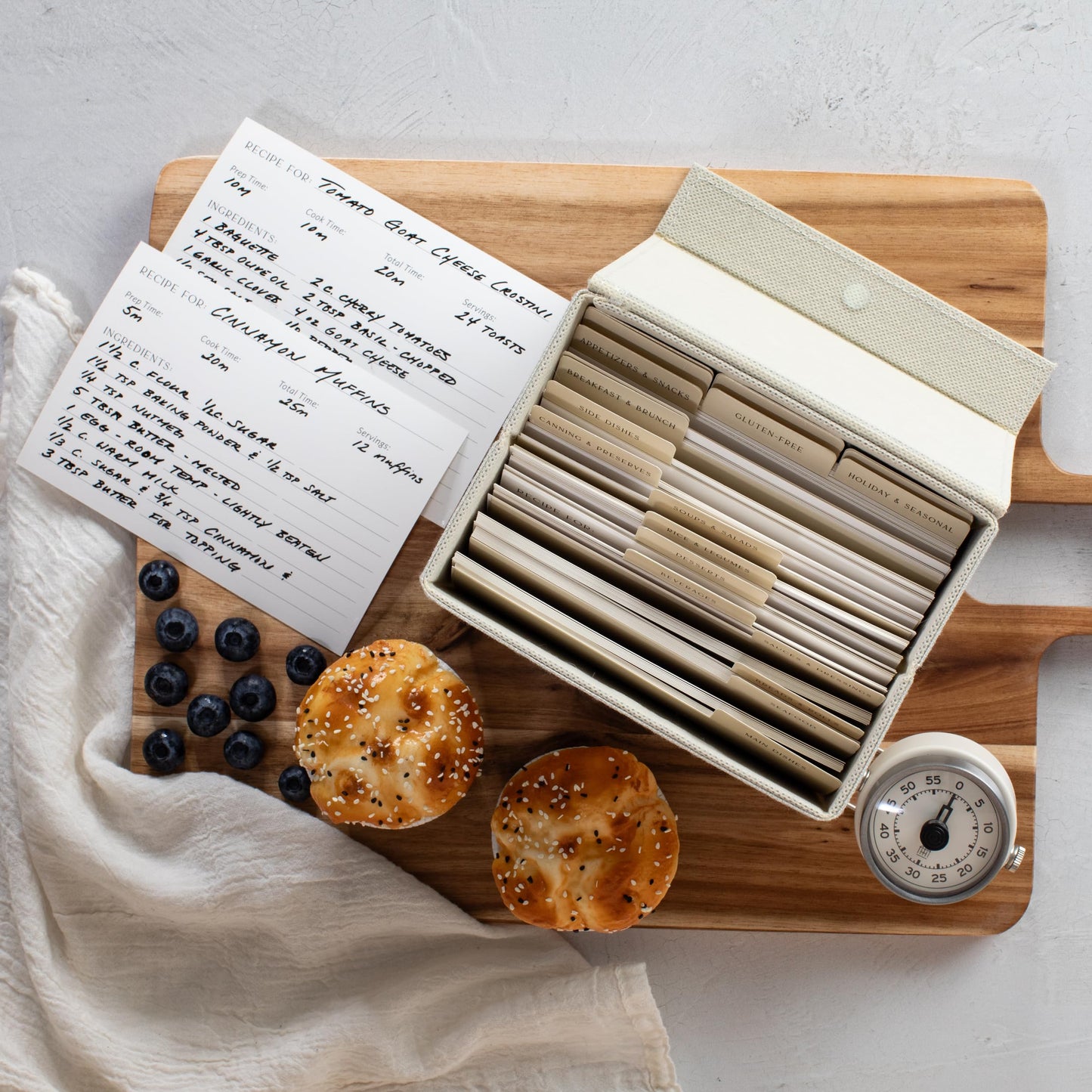 ZICOTO Beautiful Linen Recipe Box - Fits 4x6 inch Recipe Cards to Organize Up to 250 Recipes - Sturdy Card Holder and Great Gift for Any Kitchen - Cards Not Incl.
