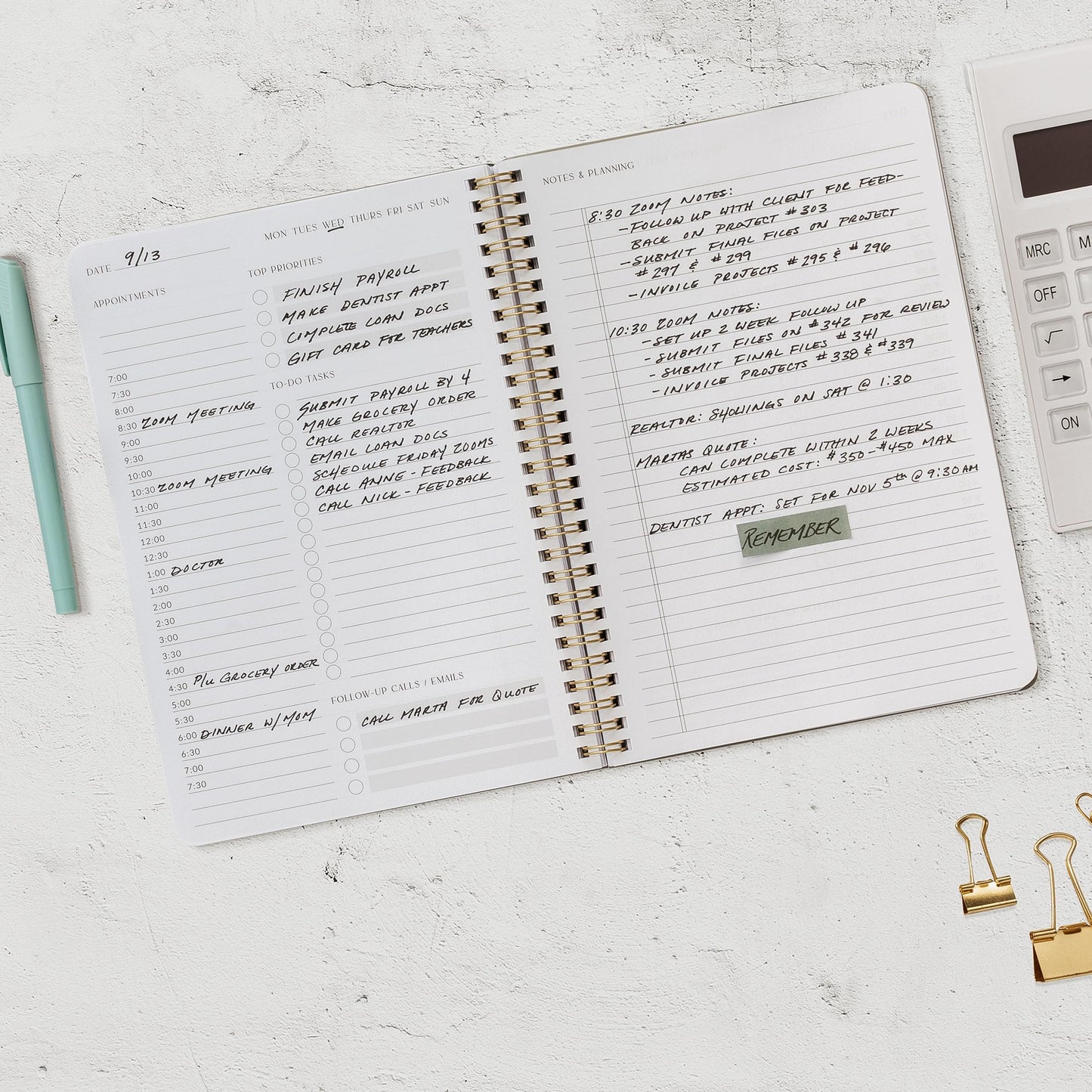 Beautiful Daily Planner And Notebook With Hourly Schedule - Aesthetic Spiral To do List Notepad to Easily Organize Your Tasks And Appointments - Stylish Book And School Or Office Supplies For Women