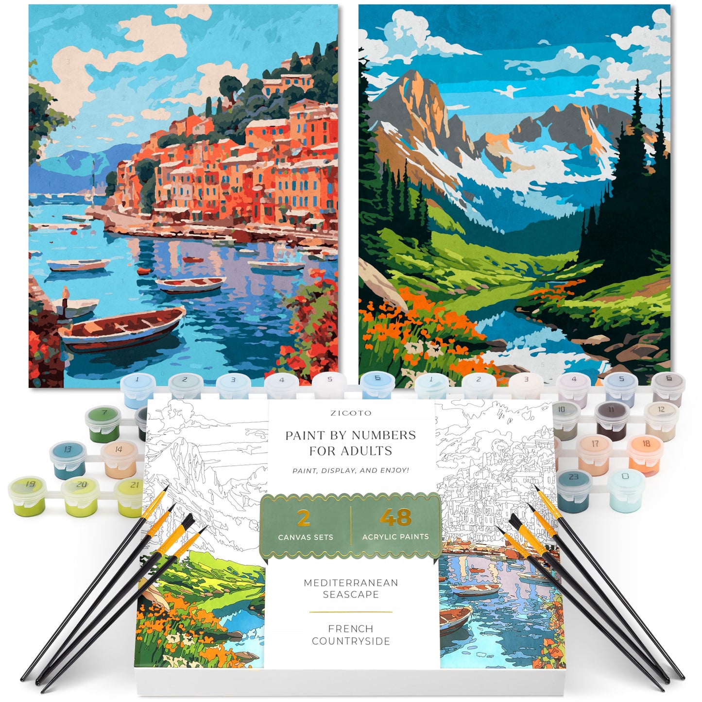 Beautiful Paint By Number Kit for Adults - Relaxing & Beginner-Friendly Painting Set with 2 Canvases, Premium Brushes & Vibrant Acrylic Colors - Perfect Crafts Gift for Women to Create Wall-Worthy Art