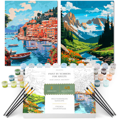 Beautiful Paint By Number Kit for Adults - Relaxing & Beginner-Friendly Painting Set with 2 Canvases, Premium Brushes & Vibrant Acrylic Colors - Perfect Crafts Gift for Women to Create Wall-Worthy Art