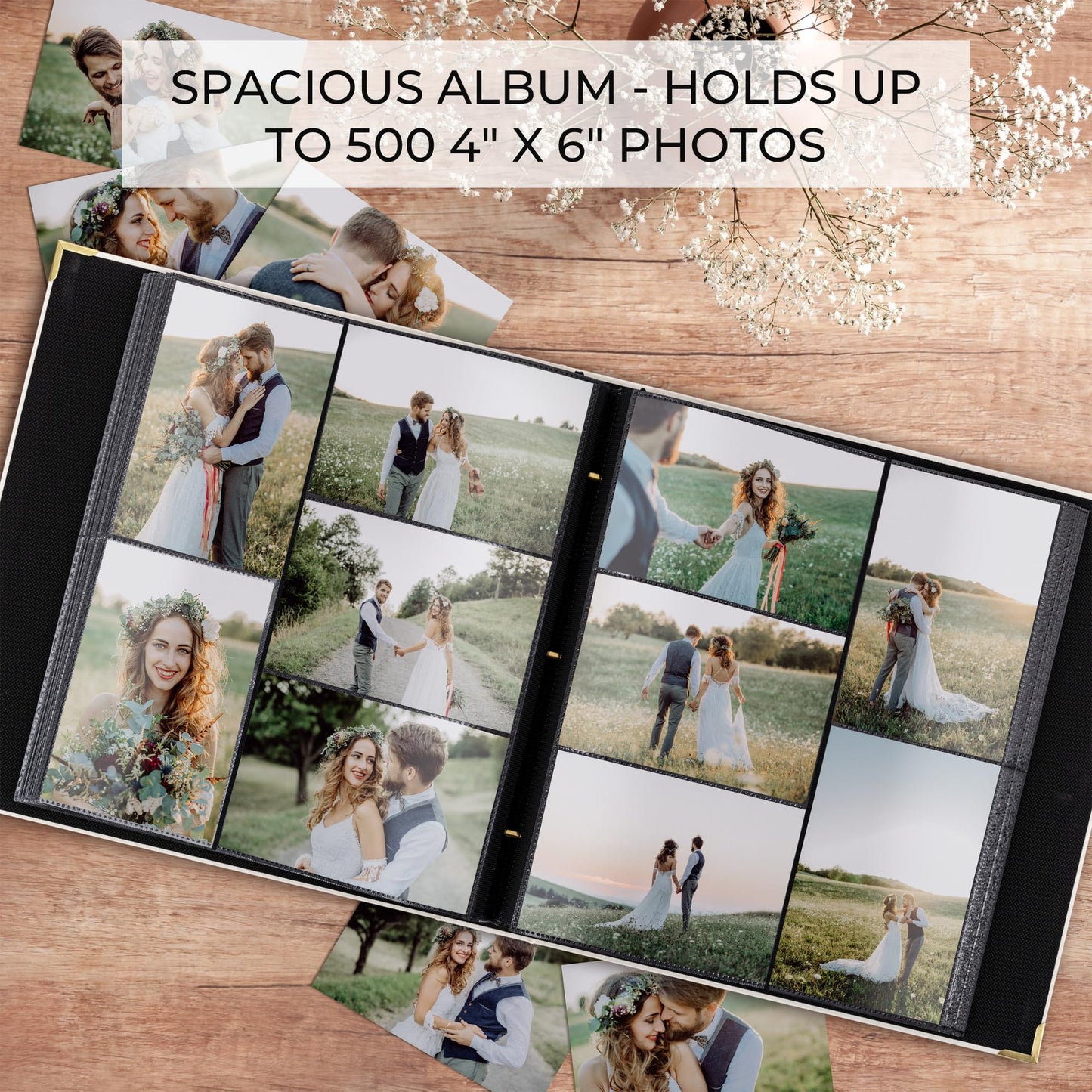 Beautiful Linen Photo Album For 4x6 Photos - Safely Holds Up To 500 Pictures of Unique Memories - The Perfect Large Photo Book To Store All Pictures of Treasured Family, Baby or Wedding Moments