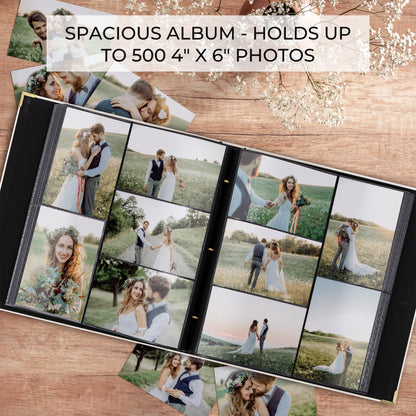 Beautiful Linen Photo Album For 4x6 Photos - Safely Holds Up To 500 Pictures of Unique Memories - The Perfect Large Photo Book To Store All Pictures of Treasured Family, Baby or Wedding Moments
