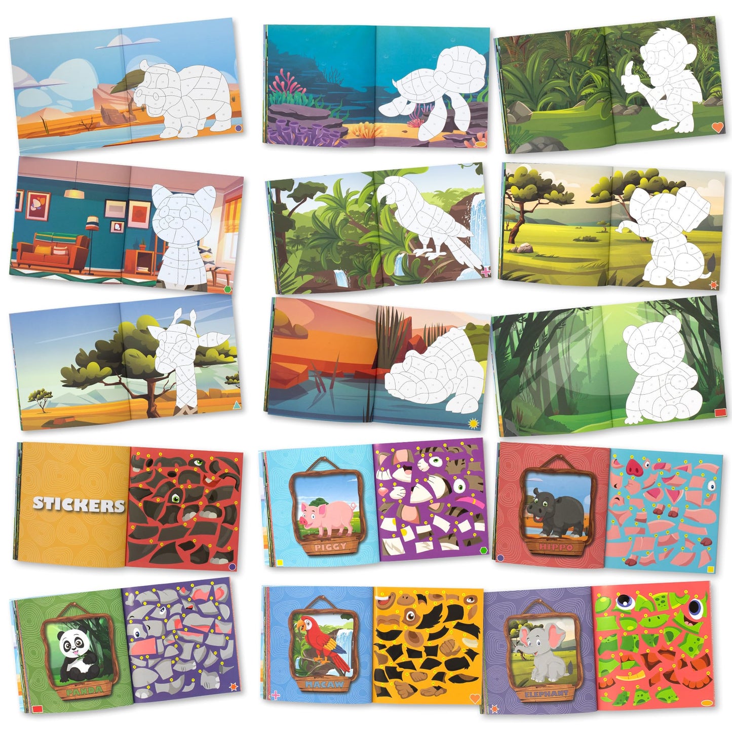 Fun Paint with Sticker Books for Kids Set of 2 - Entertaining Sticker Activity with Vibrant Themes Keeps Kids Ages 4-8 Busy - Perfect Puzzle to Learn Shapes and Numbers at Home or Travelling