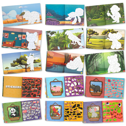 Fun Paint with Sticker Books for Kids Set of 2 - Entertaining Sticker Activity with Vibrant Themes Keeps Kids Ages 4-8 Busy - Perfect Puzzle to Learn Shapes and Numbers at Home or Travelling