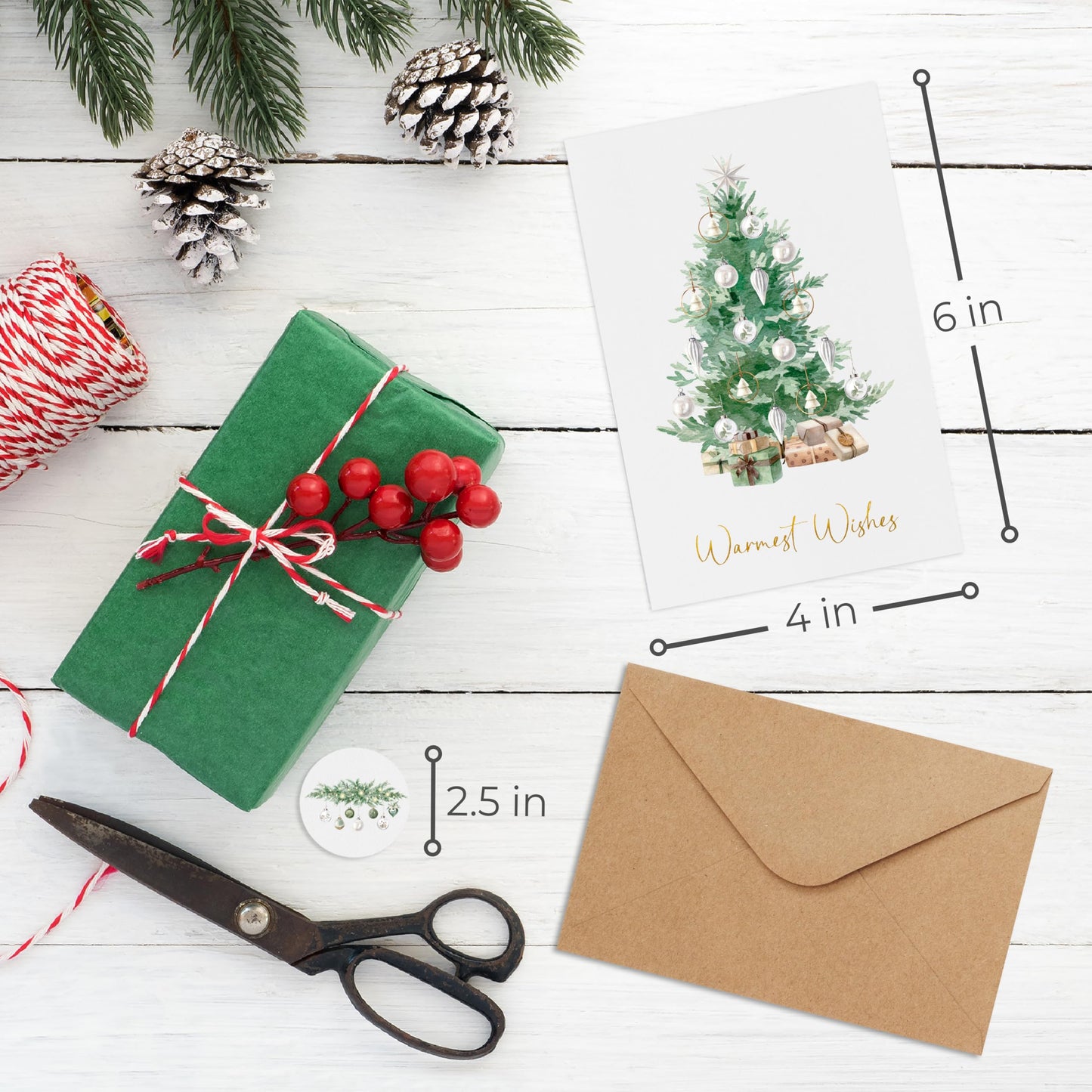ZICOTO Beautiful Christmas Cards Set of 20 with Watercolor Designs - Incl. Bulk Envelopes, Matching Stickers And Storage Box - Perfect to Send Warm Holiday Wishes to Friends and Family