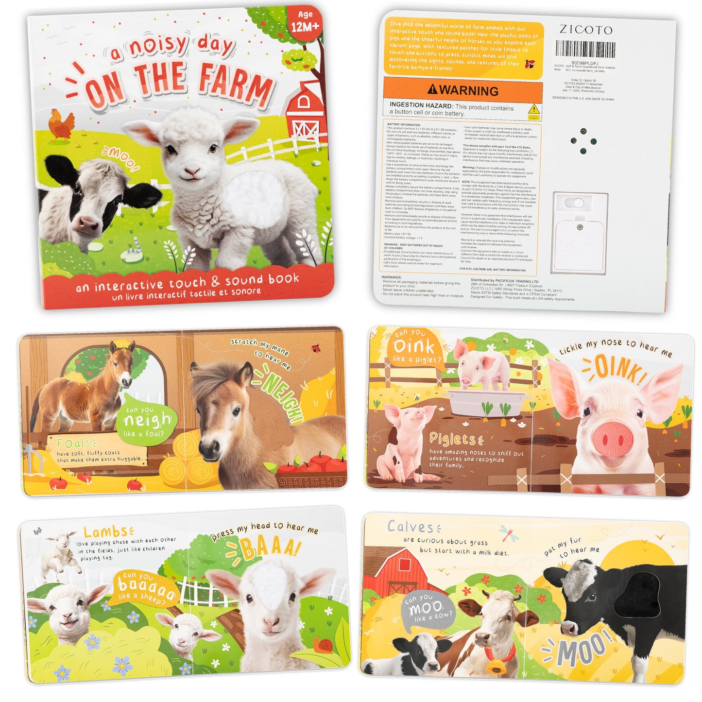 Fun Touch and Feel Sound Book for Babies and Toddlers - Interactive Sensory Book with Animal Noises for 1-3 Year Olds - Perfect Sound Book Toy for Baby Showers & Newborn/Infant Gift 12-18 Months