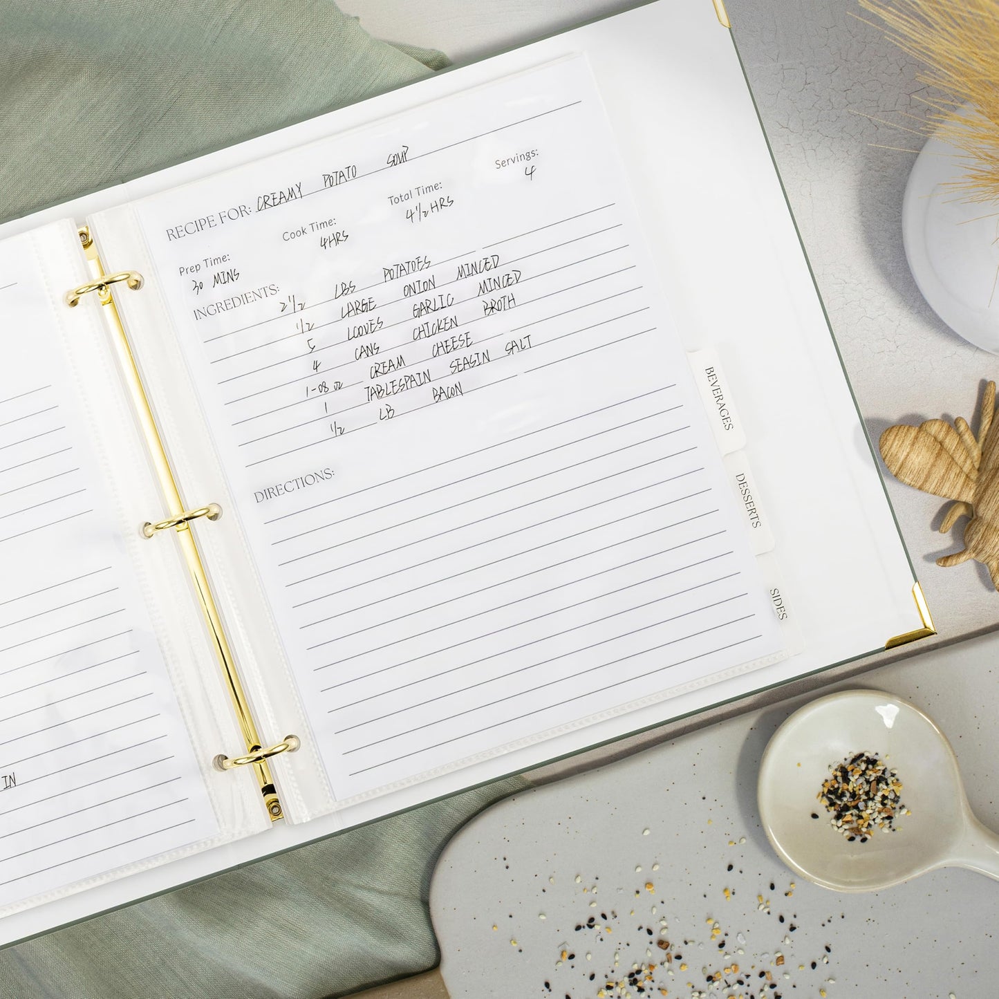 Aesthetic Recipe Binder with Waterproof Cover - The Perfect Recipe Book with Plastic Sleeves to Write in Your Own Recipes - Quality Blank Cookbook Binder, Cards incl.