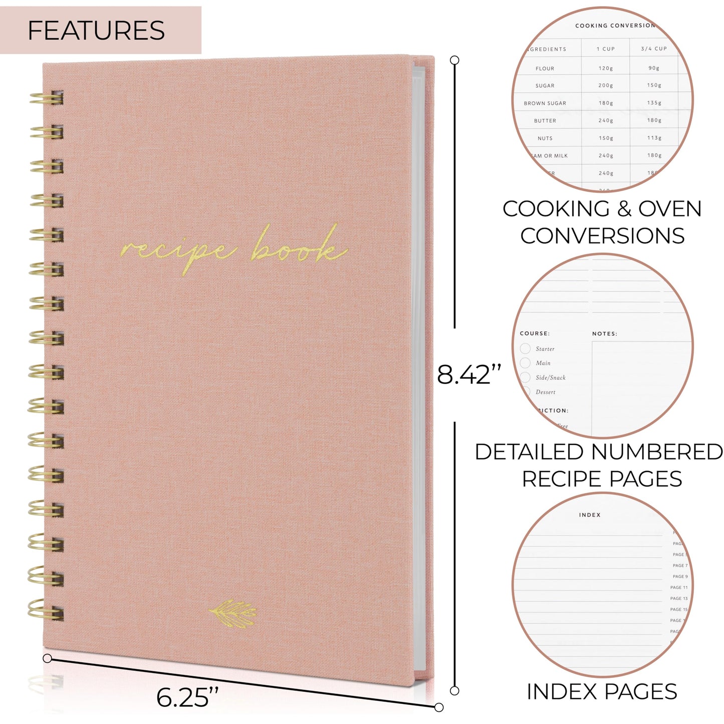 ZICOTO Aesthetic Blank Recipe Book with Linen Cover - The Perfect Recipe Notebook to Write in Your Own Recipes - Beautiful Blank Cookbook to Organize Your Recipes