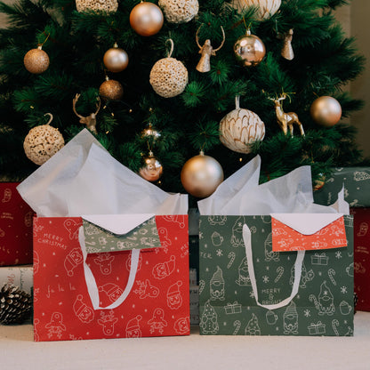 ZICOTO Beautiful Christmas Gift Bags - Large 13" Bags with Handles incl. Matching Tissue Paper, Cards & Stickers - Reusable and Perfect For Your Xmas Presents