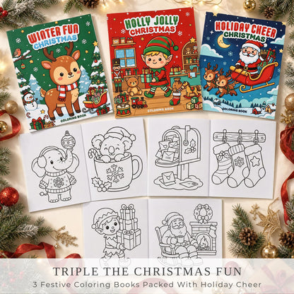 Fun Christmas Coloring Books for Kids Set of 3 - Beautiful Holiday Themes