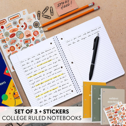 ZICOTO Aesthetic Spiral Subject Notebook Set of 3 For School or College - The Perfect 8" x 10.5" College Ruled Notebook with Premium Paper - Cute Student Supplies to Stay Organized at School