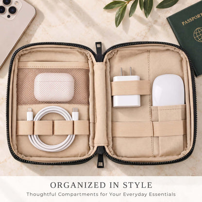 Stylish Tech Organizer Pouch - PU Leather Electronics Travel Bag for Women