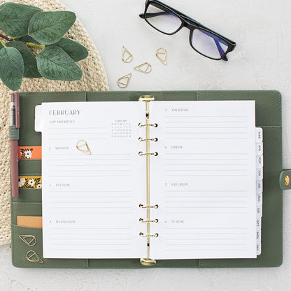 Beautiful 2026-2027 Daily Planner A5 Inserts for 6 Ring Binders - Durable Paper Refill Set 5.5" x 8.3" - Refills for Notebook Incl. Tabs & Monthly Calendar Spreads - From July 2026 - December 2027
