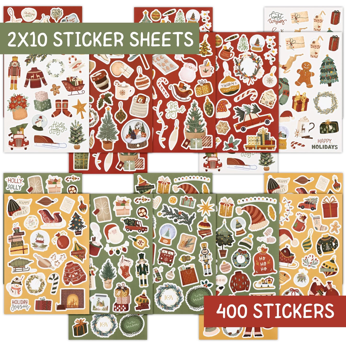 Fun Christmas Stickers for Kids - Large Set of 400 Holiday Stickers for Chritmas Party Favors, Gifts, Cards, Treats, Crafts and Toys - Fun Bulk Sticker Set for Xmas Gift Bags and as Stocking Stuffers