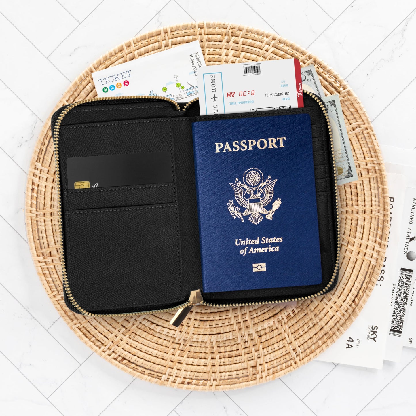 ZICOTO Stylish Passport Holder for Travel with Detachable Wristlet Strap - All-in-One Travel Wallet Organizer for Women, Secure Money Belt Alternative with Card Slots and Tassel Keychain