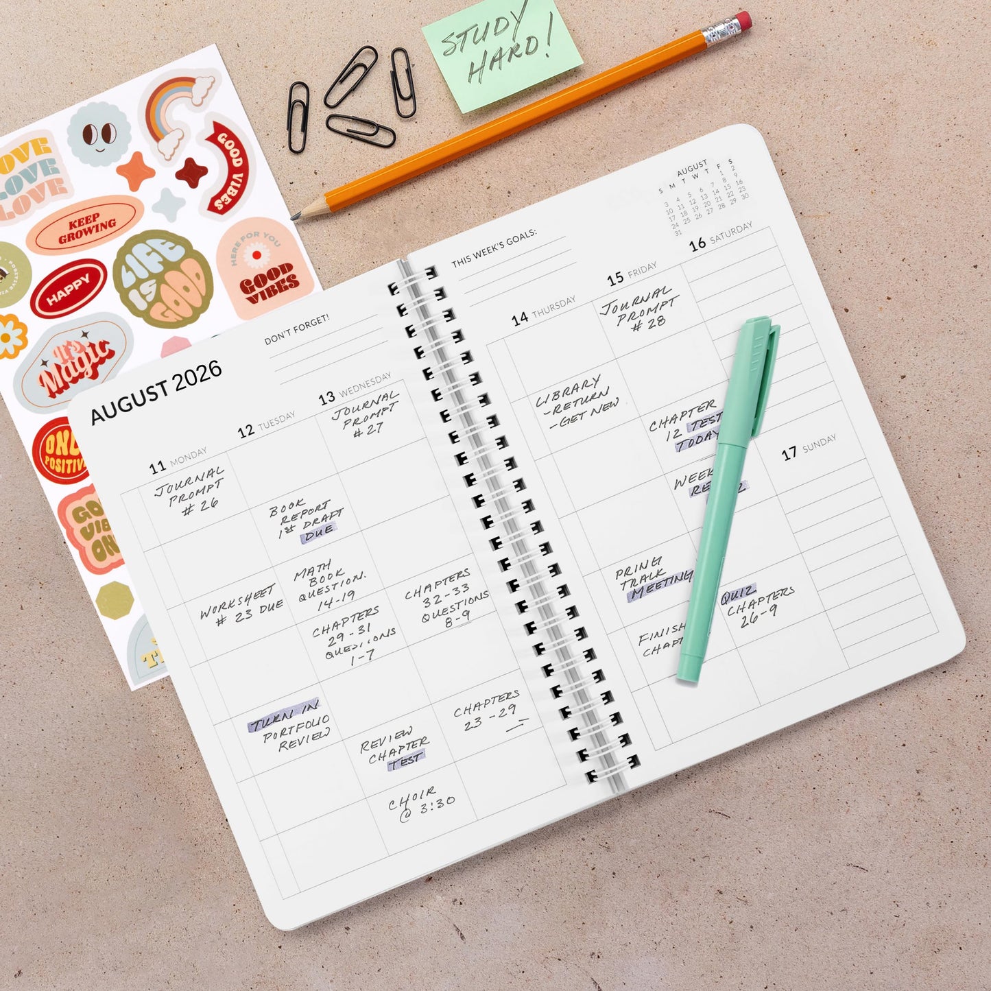 Aesthetic 2026-2027 Student Planner To Stay Organized - A Beautiful 8.5" x 5.8" Checkered Planner for Middle and High School Students with Weekly & Monthly Spreads For The 26-27 Academic Year