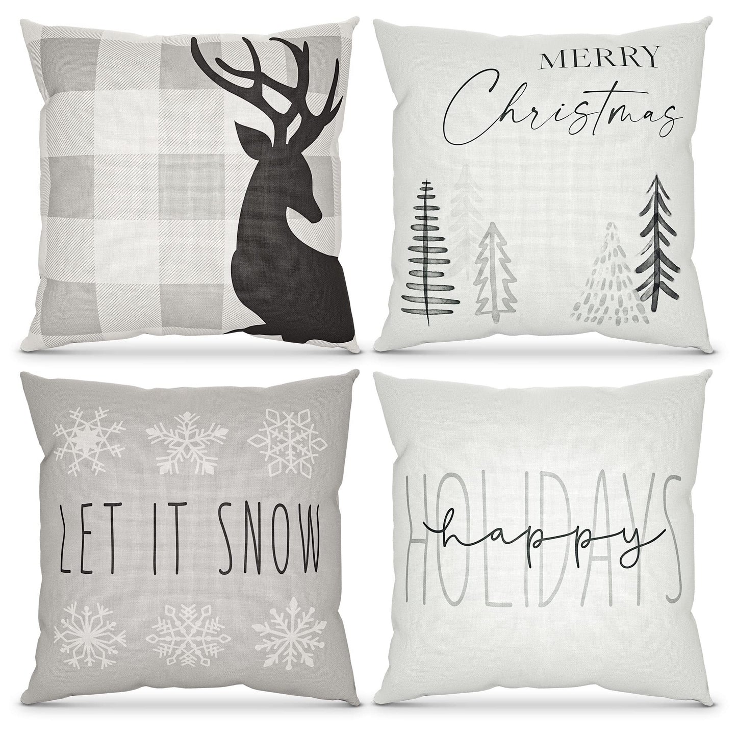 Beautiful Christmas Pillow Covers 18" x 18" - 4 Modern Farmhouse Design Throw Pillow Covers - These Buffalo Plaid Holiday Decor Accents are The Perfect Addition to Your Indoor/Outdoor Home Decoration