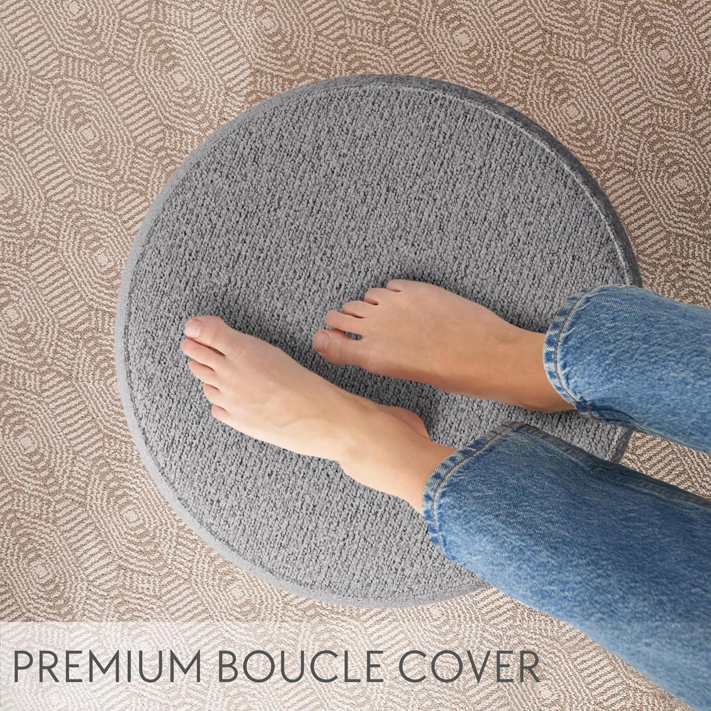 ZICOTO Beautiful Boucle Pouf Ottoman and Foot Rest - Elevate Your Living Room Decor with Lightweight Comfort and Charm - A Round Modern Foam Filled Foot Stool Perfect to Rest Your Feet