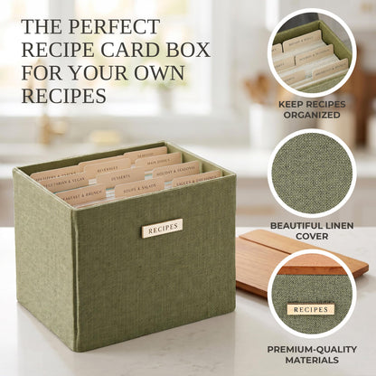 Beautiful Recipe Box with Wooden Lid - Incl. 50x 4x6" Recipe Cards and Matching Dividers to Easily Organize Up to 250 Recipes - A Sturdy Card Holder And Great Gift that Perfectly Fits into Any Kitchen