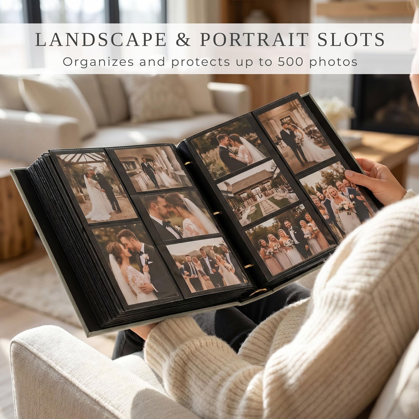 Beautiful Linen Photo Album For 4x6 Photos - Safely Holds Up To 500 Pictures of Unique Memories - The Perfect Big Photo Book To Store All Pictures of Treasured Family, Baby or Wedding Moments
