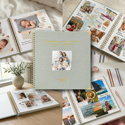 Elegant Scrap Book with Linen Cover and Gold Accents - Beautiful Photo Book & Memory Album for Preserving Cherished Photos - Lovely Gift
