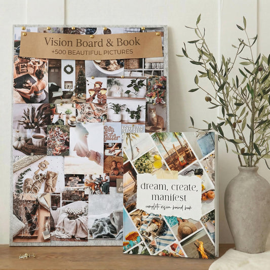 Inspirational Vision Board Book Set - Bulletin Felt Board and Vision Magazine Kit with Motivational Pictures, Clip Arts to Unleash Your Dreams/Goals - Perfect Felt Board for Walls incl. Pins