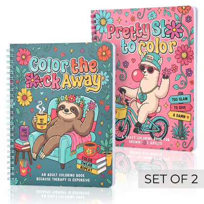 Beautiful Coloring Book Set of 2 for Adult Relaxation - Funny Designs