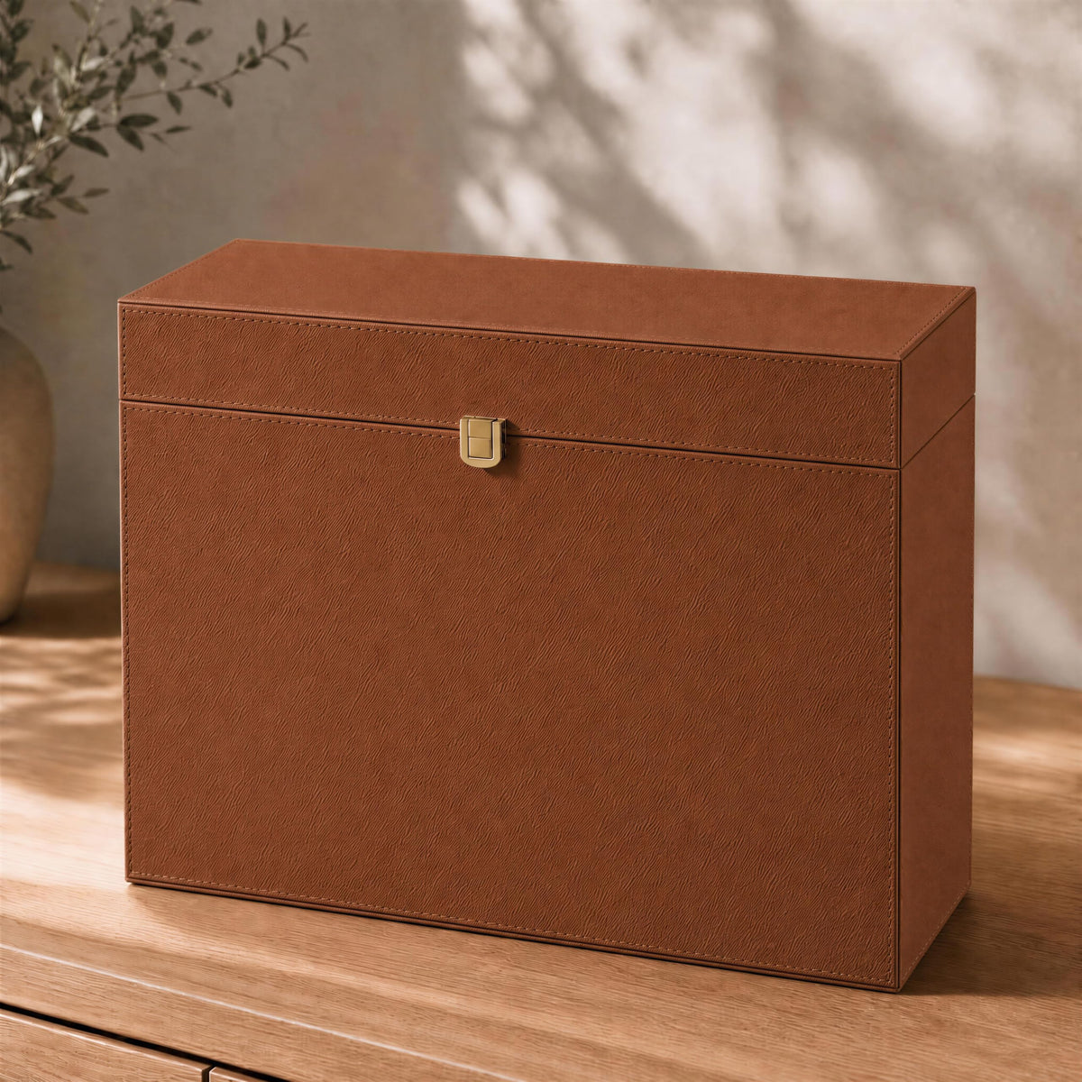 Document Organizer Box with 8 Folders - PU Leather File Organizer