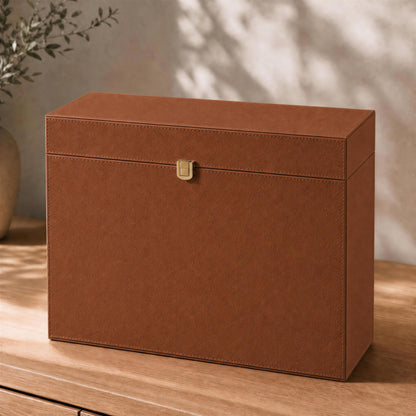 Document Organizer Box with 8 Folders - PU Leather File Organizer