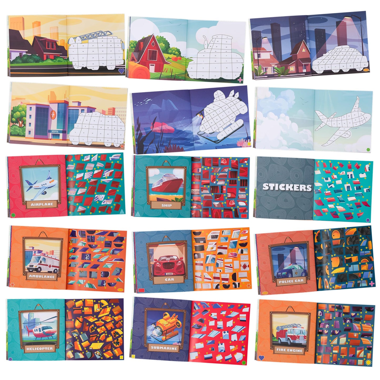 Fun Paint with Sticker Books for Kids Set of 2 - Entertaining Sticker Activity with Vibrant Themes Keeps Kids Ages 4-8 Busy - Perfect Puzzle to Learn Shapes and Numbers at Home or Travelling