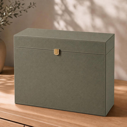 Document Organizer Box with 8 Folders - PU Leather File Organizer
