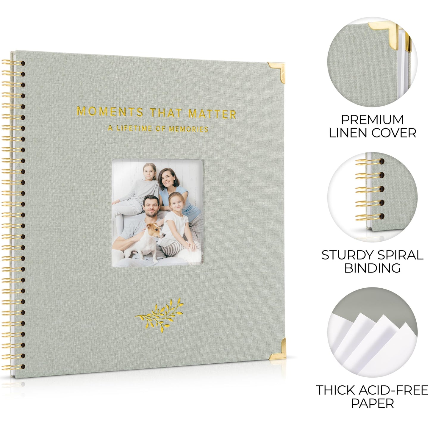 Elegant Scrap Book with Linen Cover and Gold Accents - Beautiful Photo Book & Memory Album for Preserving Cherished Photos - Lovely Gift