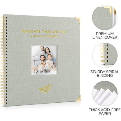 Elegant Scrap Book with Linen Cover and Gold Accents - Beautiful Photo Book & Memory Album for Preserving Cherished Photos - Lovely Gift