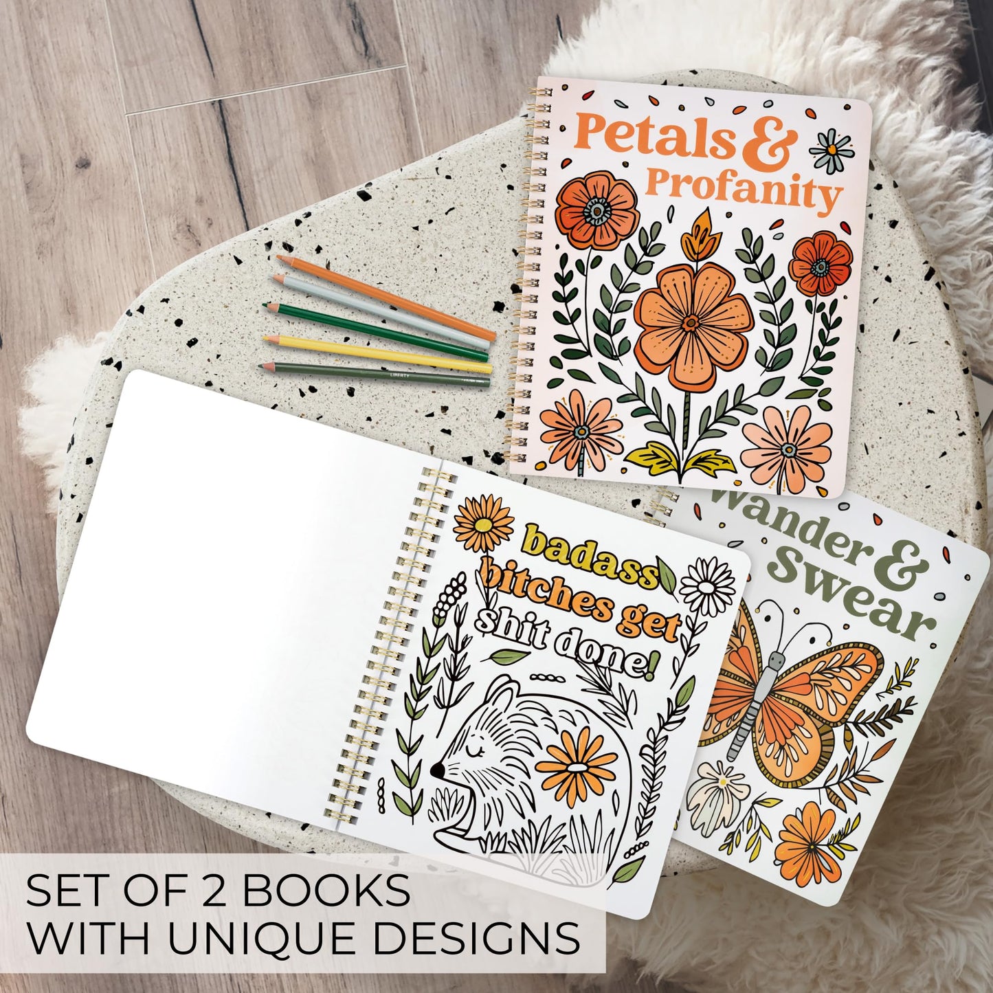 Beautiful Coloring Book Set of 2 for Adult Relaxation - Funny Coloring Books with Floral Designs for a lot of Laughs - The Perfect Stress-Relieving Gift for Women