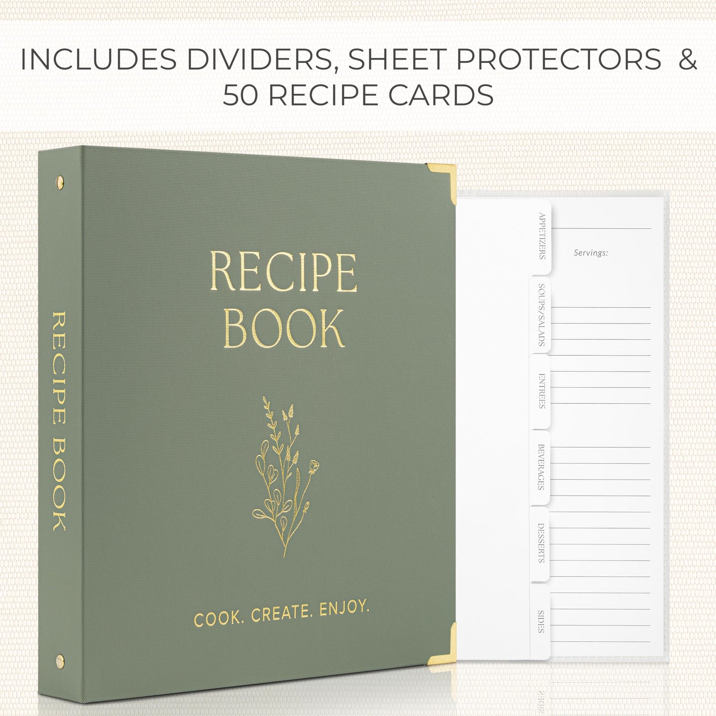 Aesthetic Recipe Binder with Waterproof Cover - The Perfect Recipe Book with Plastic Sleeves to Write in Your Own Recipes - Quality Blank Cookbook Binder, Cards incl.