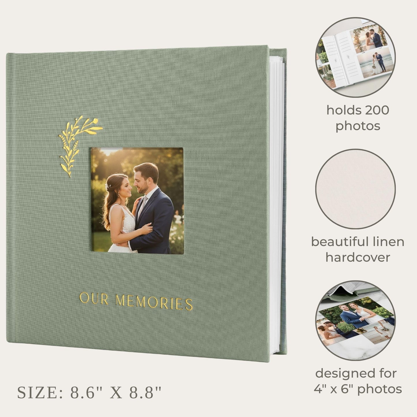 Beautiful Photo Album for 4x6 Pictures - Perfect Picture Book for Wedding, Baby Shower and more - 200 Photo Slots Albums to Collect Your Memories