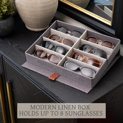 ZICOTO Beautiful Sunglass Storage Organizer For 8 Pairs - A Stylish Linen Case Protects and Displays All Your Glasses - The Perfect Storage Organizer To Hold Multiple Glasses Safe and Dust Free