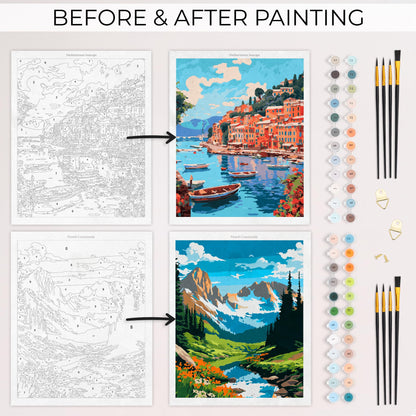 Beautiful Paint By Number Kit for Adults - Relaxing & Beginner-Friendly Painting Set with 2 Canvases, Premium Brushes & Vibrant Acrylic Colors - Perfect Crafts Gift for Women to Create Wall-Worthy Art