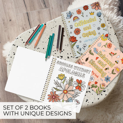 Beautiful Adult Coloring Book Set of 2 for Relaxation - Sassy Motivational and Funny Color Books - The Perfect Stress-Relieving Gift for Women