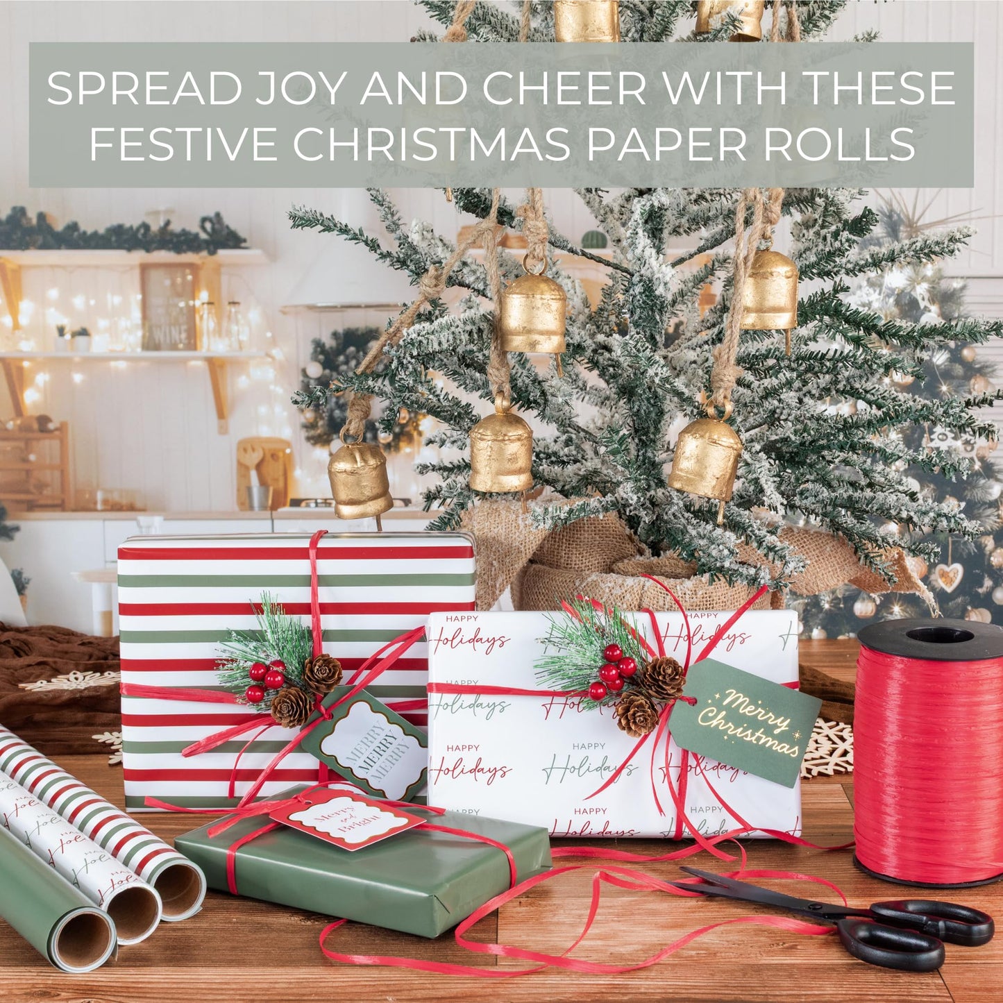 Beautiful Christmas Gift Wrapping Paper Rolls For Small & Medium Size Gifts - Set of 3 Quality Paper Rolls With Vintage Designs - Add a Touch of Magic to Every Gift You Wrap - 17 in x 120 in/Roll