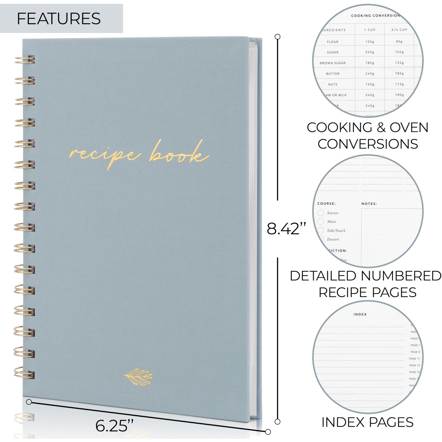 ZICOTO Aesthetic Blank Recipe Book with Linen Cover - The Perfect Recipe Notebook to Write in Your Own Recipes - Beautiful Blank Cookbook to Organize Your Recipes